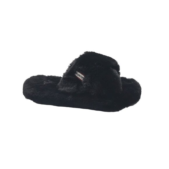 Hunter Faux Fur Flatform Crossover Black Womens Slides Slippers Size 7 - Picture 1 of 5
